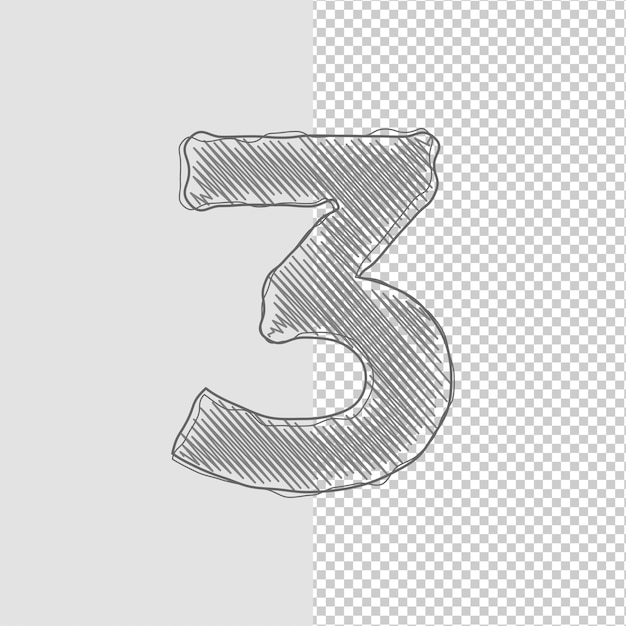 Sketch Effect Number 3 Icon with Customizable Background