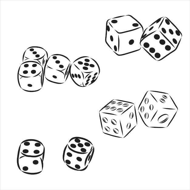 Sketch of the two dices on white background, isolated dice vector sketch