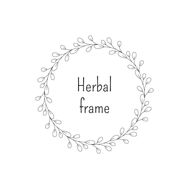 Sketch style minimalistic herbal wreath isolated on white background