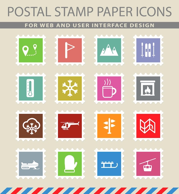 Skiingsymbols on mail paper icons