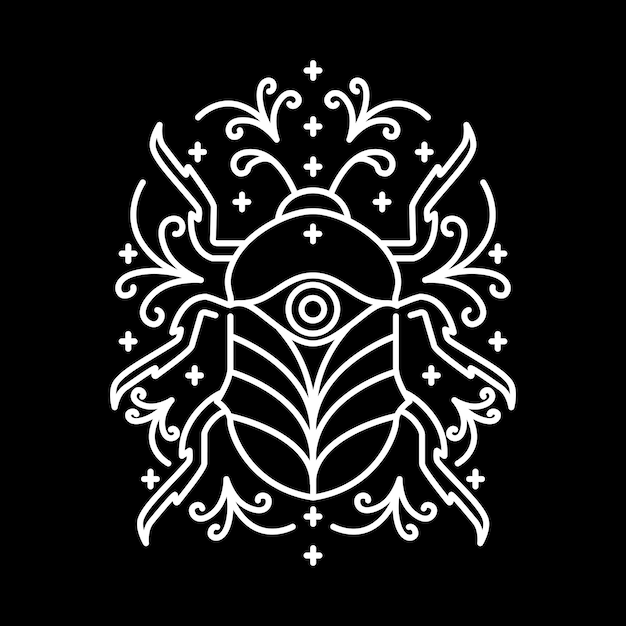 skull with insect art line shirt design vector