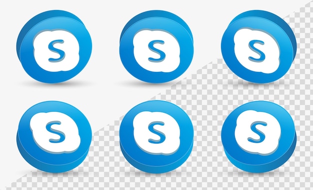 skype icon 3d logo for social media icons logos in modern glossy button in 3d rendering circle