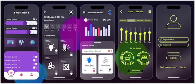 sleek vector illustration of a smart home app interface displayed on a smartphone