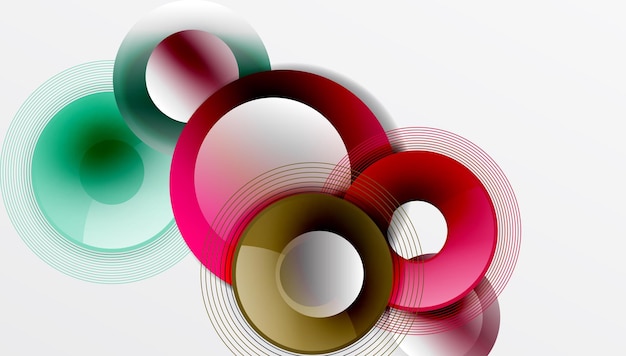 Sleek vector with overlapping circles in vibrant colors and smooth gradients Dynamic composition with depth symmetry and minimalistic elegance on a light background