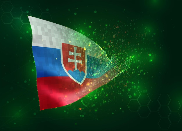 Slovakia on vector 3d flag on green background with polygons and data numbers