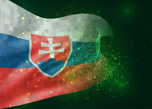 Slovakia on vector 3d flag on green background with polygons and data numbers
