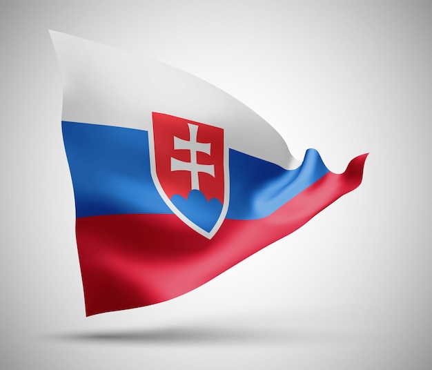slovakia, vector flag with waves and bends waving in the wind on a white background.