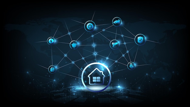 Smart home system concept. Phone controls works, safety of smart devices in house