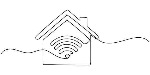 Smart house with WiFi icon continuous one line drawing Smart Home Continuous Line Editable Stroke