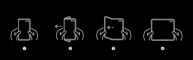 Smart Phone Tablet with Foldable Screen Step by step folding unfolding manual instructions Vector Isolated