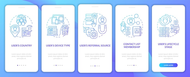 Smart rules criteria navy onboarding mobile app page screen with concepts