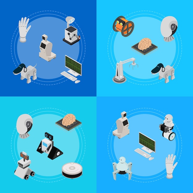 Smart Technologies Devices Banner Card Set Isometric View Vector