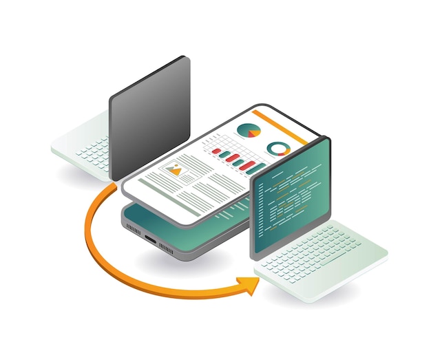 Smartphone developer analysis concept illustration