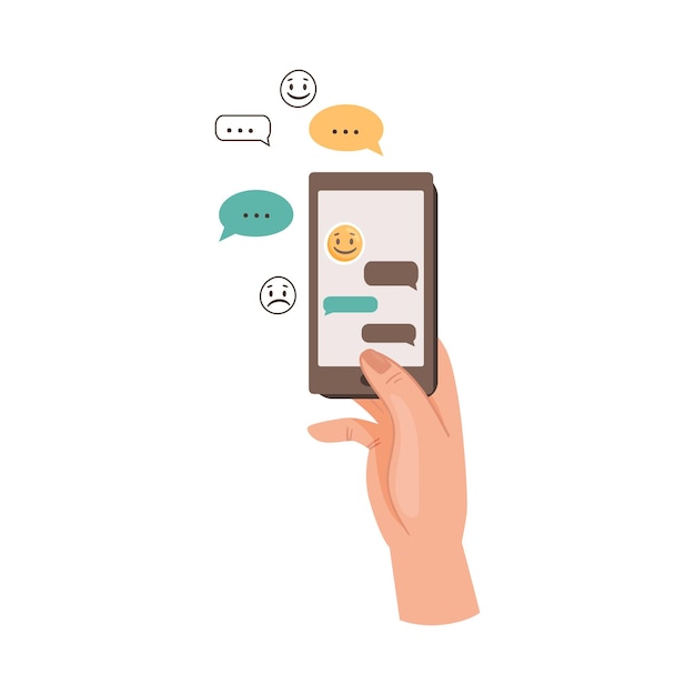 Smartphone Hold by Human Hand Text Messaging Vector Illustration