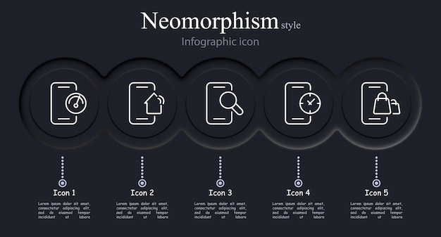 Smartphone icon set WiFi connection Internet speed magnifying glass clock online shopping Neomorphism style Vector line icon for business and advertising