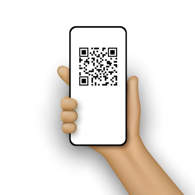 Smartphone in hand with QR code on screen Vector illustration