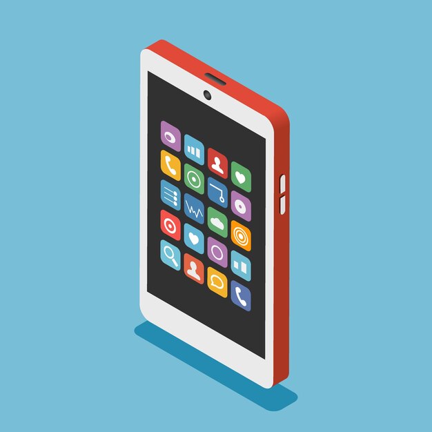 Smartphone Isometry Vector isometric illustration Cell phone with working screen Mobile phone