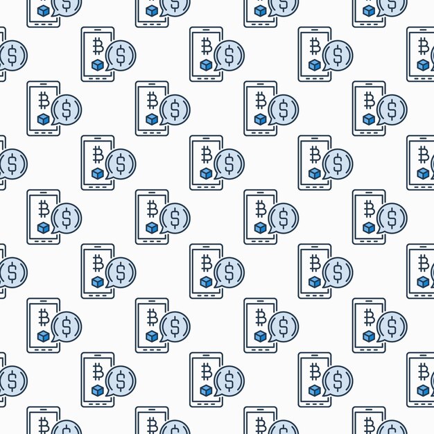 Smartphone screen with Crypto vector Bitcoin colored seamless pattern