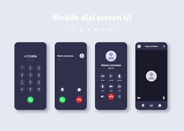 Smartphone user interface concept template Design of dialing call video call keyboard for typing messages on phone display