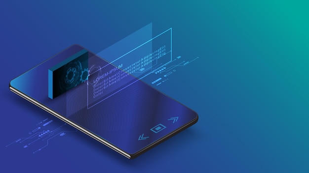 Smartphone with digital screen hologram technology information futuristic concept