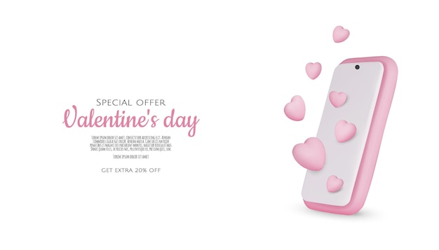 Smartphone with heart d valentine illustration with hearts vector illustration