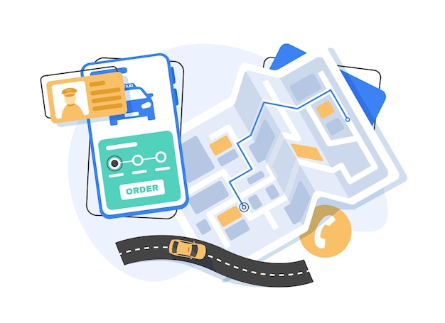smartphone with mobile navigation app on screen,Route map with symbols showing location of man. Global Positioning System concept design element in flat style