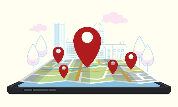 Smartphone with pins and map