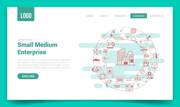 Sme small medium enterprise concept with circle icon for website template or landing page homepage