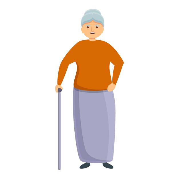 smiling granny with walking stick icon cartoon of smiling granny with walking stick vector icon for web design isolated on white background