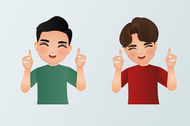 smiling man pointing index finger upwards in tshirt