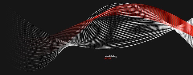 Smooth and relaxing shape vector abstract background with wave of flowing particles curve lines of dots in motion red and black tranquil and soft image