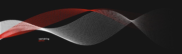 Smooth and relaxing shape vector abstract background with wave of flowing particles curve lines of dots in motion red and black tranquil and soft image