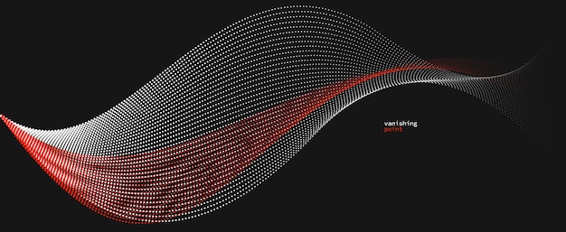 Smooth and relaxing shape vector abstract background with wave of flowing particles curve lines of dots in motion red and black tranquil and soft image