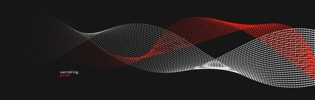 Smooth and relaxing shape vector abstract background with wave of flowing particles curve lines of dots in motion red and black tranquil and soft image