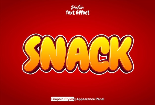 snacks text effect with red graphic style and editable