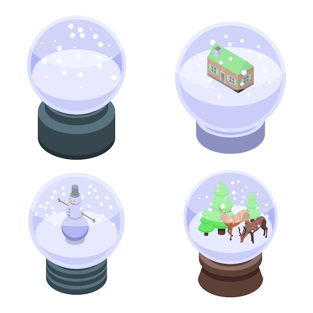 Snowglobe icons set, isometric style