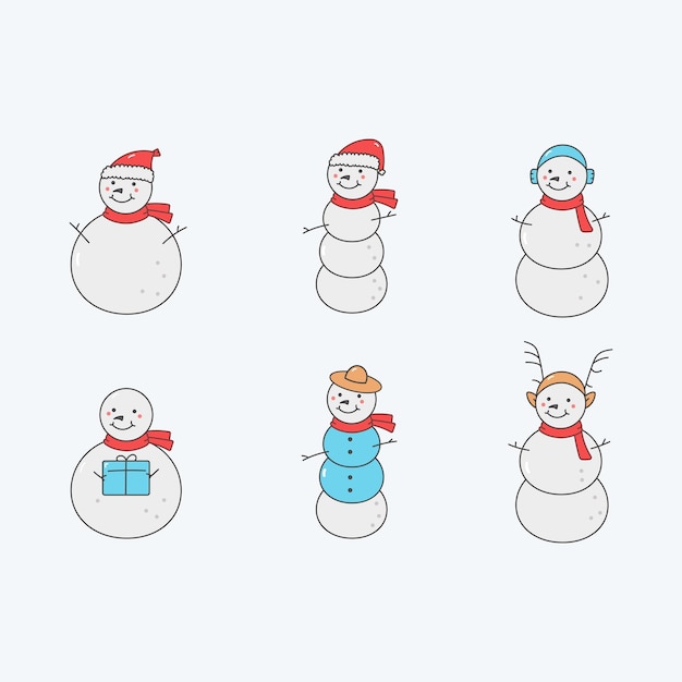 Snowman icon collection flat style elements cartoon isolated illustration