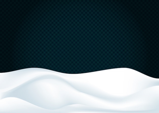 Snowy landscape isolated on dark transparent background of winter decoration. Snow background