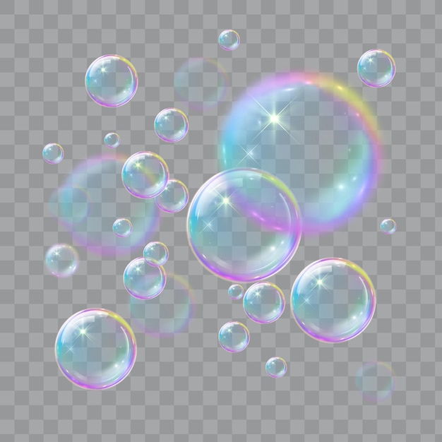 Soap bubbles illustrations of realistic transparent soap bubbles on transparent cut out background