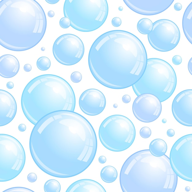 Soap bubbles seamless pattern. Repeated foam decoration wallpaper. Water bubble background. Vector