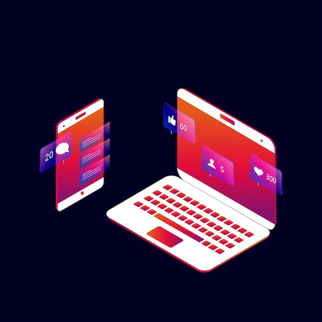 Social media and social network 3d isometric concept