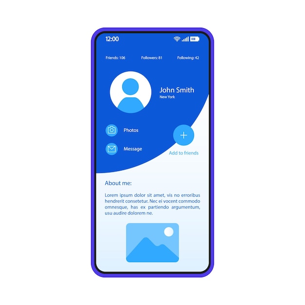 Social media app smartphone interface vector template