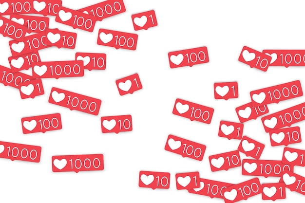 social media counters. like background. social network icons. smm, digital marketing, advertising, app, seo, web background with falling like counters isolated on white backdrop. web addiction.