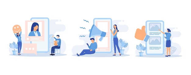 Social media illustration. Characters integrating with social media platform. Followers leaving