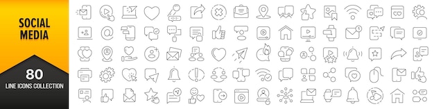 Social media line icons collection Big UI icon set in a flat design Thin outline icons pack Vector illustration EPS10
