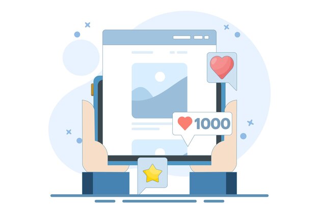 Social media networking concept or Sharing photos and images online with a list of comments