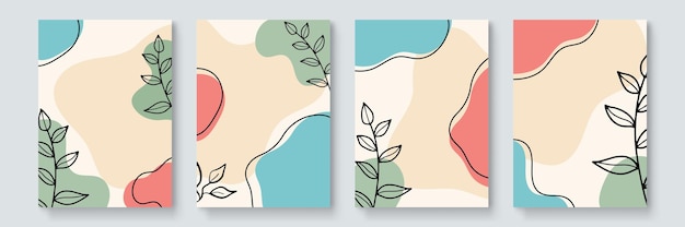 Social media stories and post template vector set. Abstract shapes cover background with floral and copy space for text and images. Vector illustration