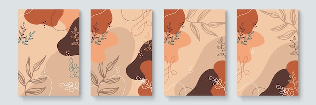Social media stories and post template vector set. Abstract shapes cover background with floral and copy space for text and images. Vector illustration