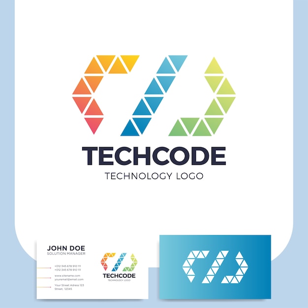 Сoding Logo of a stylized triangle shape built with colorful polygons