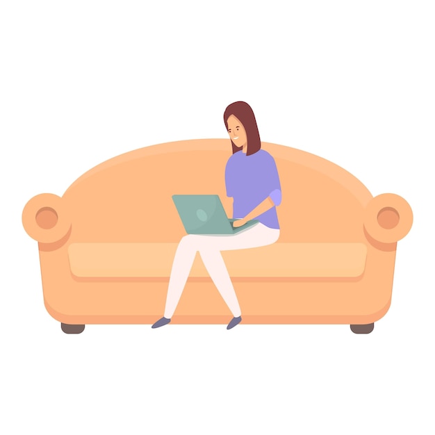 Sofa remote work icon cartoon vector Online education Smart social